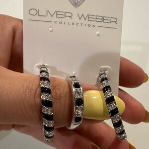 🆕Oliver Weber Collections Black and Silver Hoop Earrings and ring Set